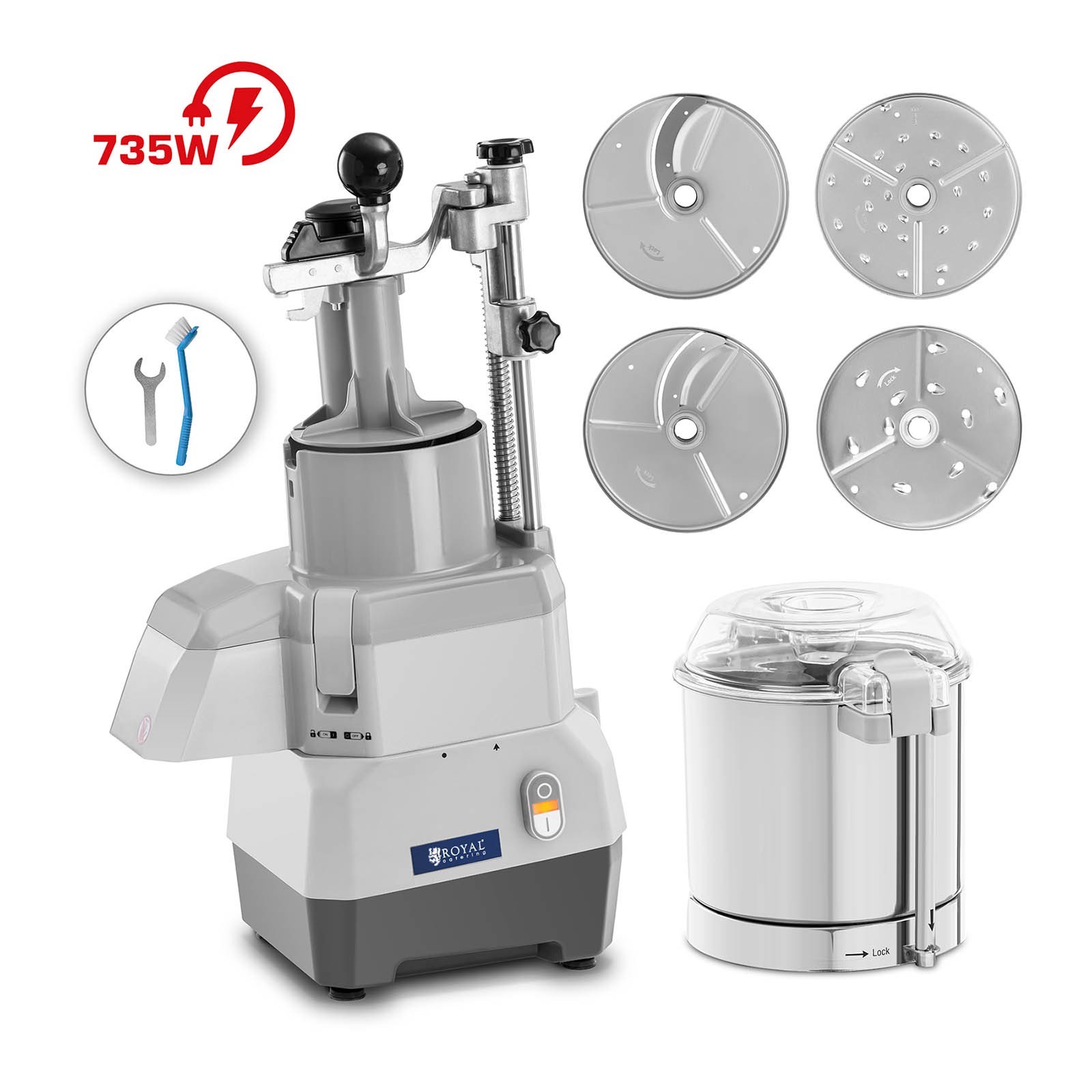 Vegetable slicer electric plus table cutter 5 l - 735 W - 4 knife discs - Ø 174 mm - Royal Catering