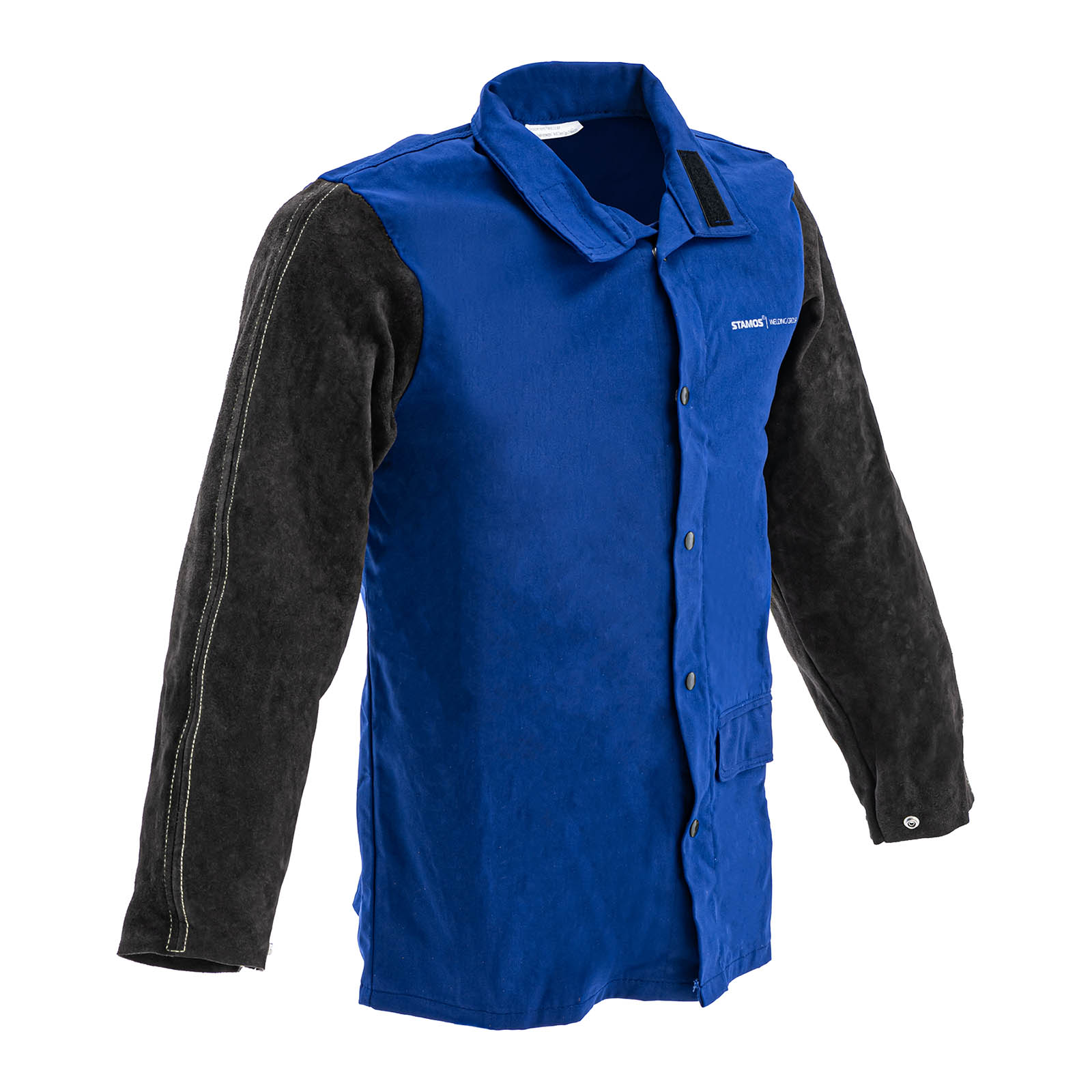 Welding Jacket - made of cotton sateen / cow split leather - size XL - black / blue