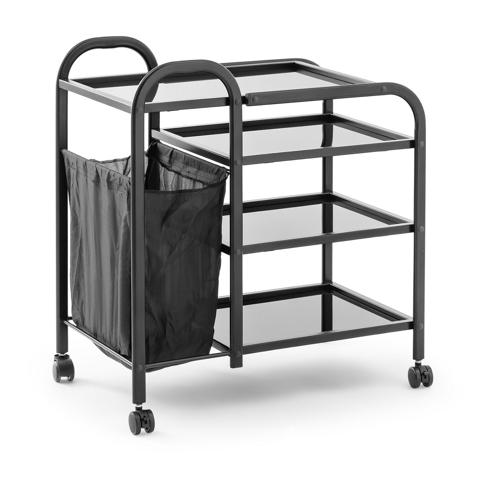 Cosmetic trolley with laundry bag 5 l - 4 Glass shelves - Black