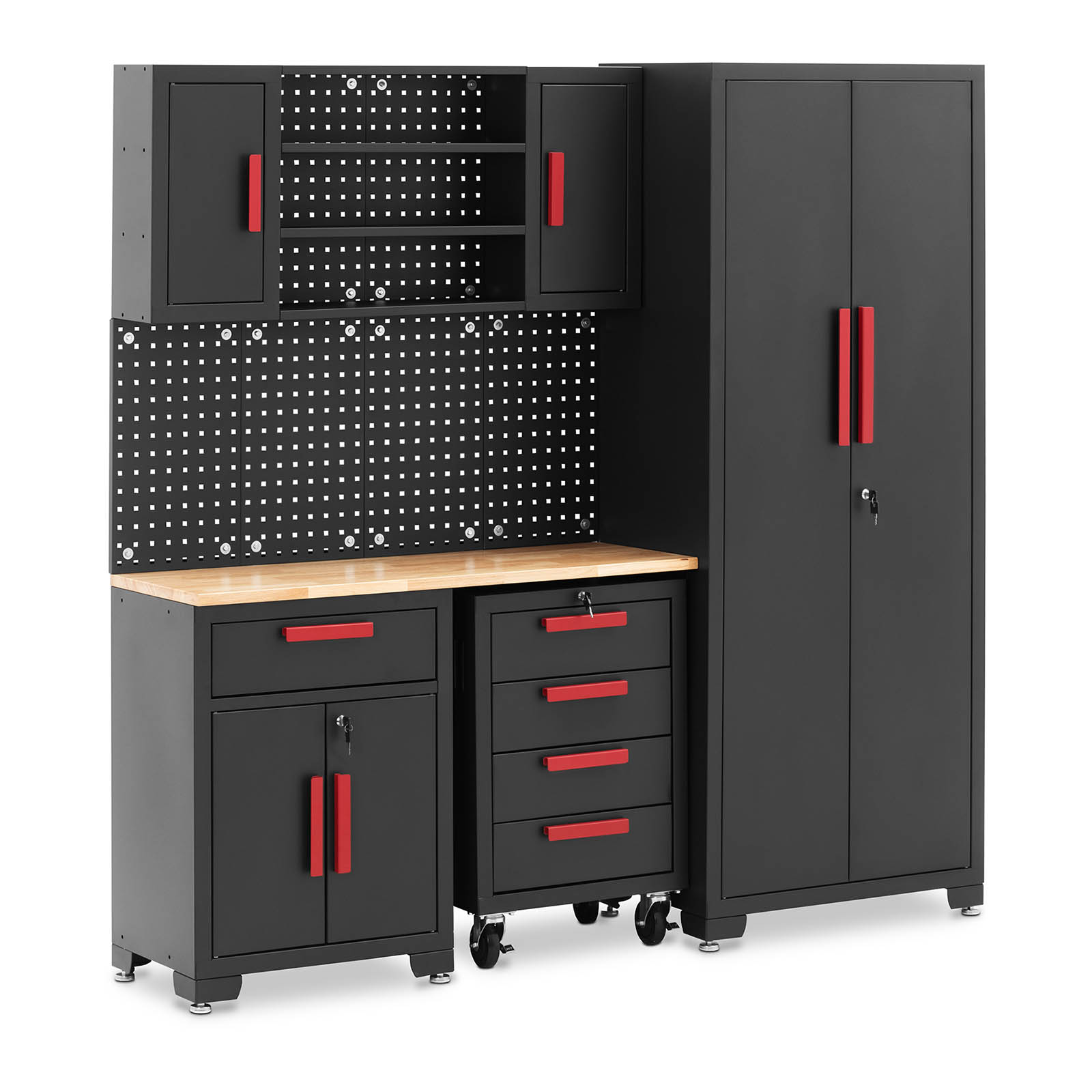 Tool Cabinet - modular - 120.3 x 42.7 x 2.5 cm top - perforated wall - roller container - lockable